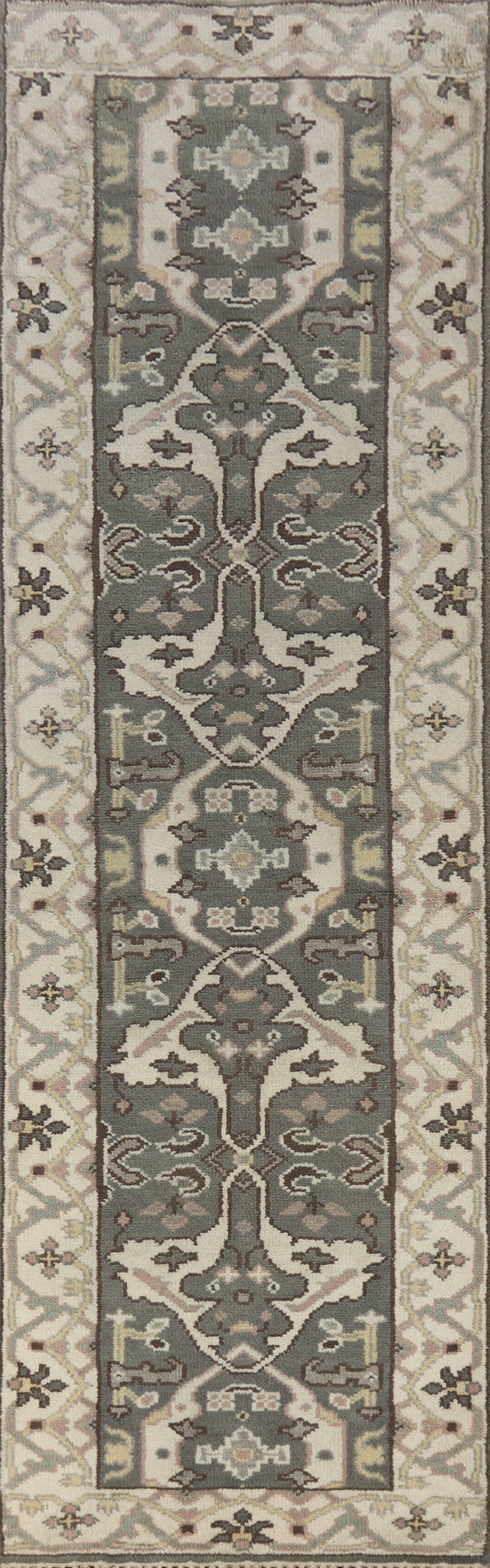 Gray Wool Oushak Indian Runner Rug 2x10