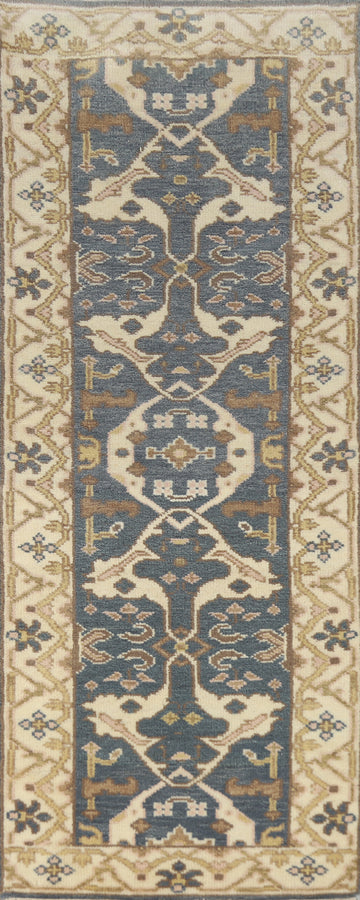 Blue Handmade Oushak Indian Runner Rug 3x8