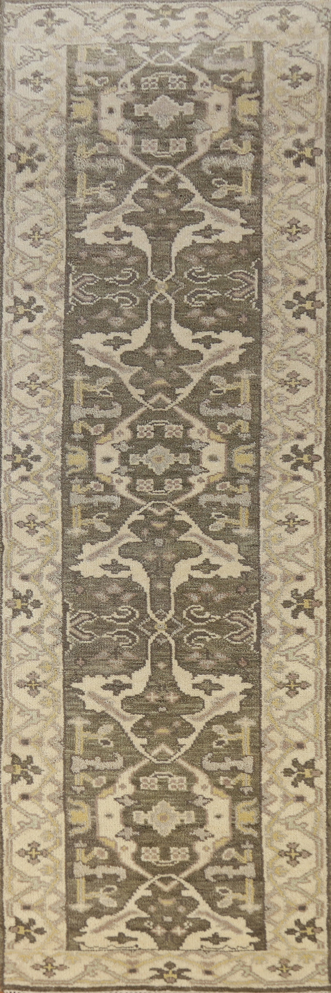 Green Wool Oushak Indian Runner Rug 3x10