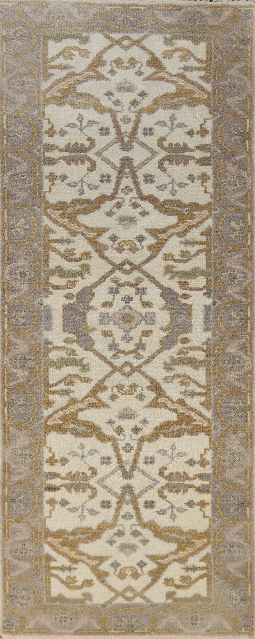 Ivory Wool Oushak Indian Runner Rug 3x8