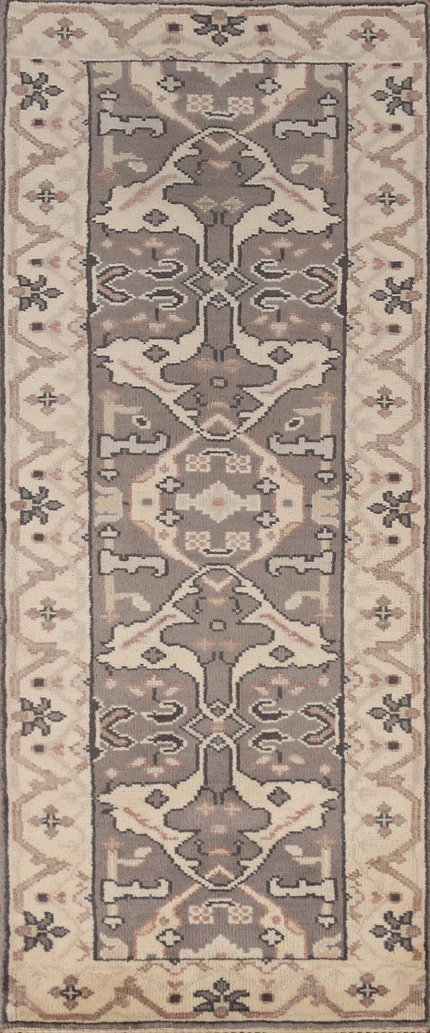 Handmade Gray Oushak Indian Runner Rug 3x8