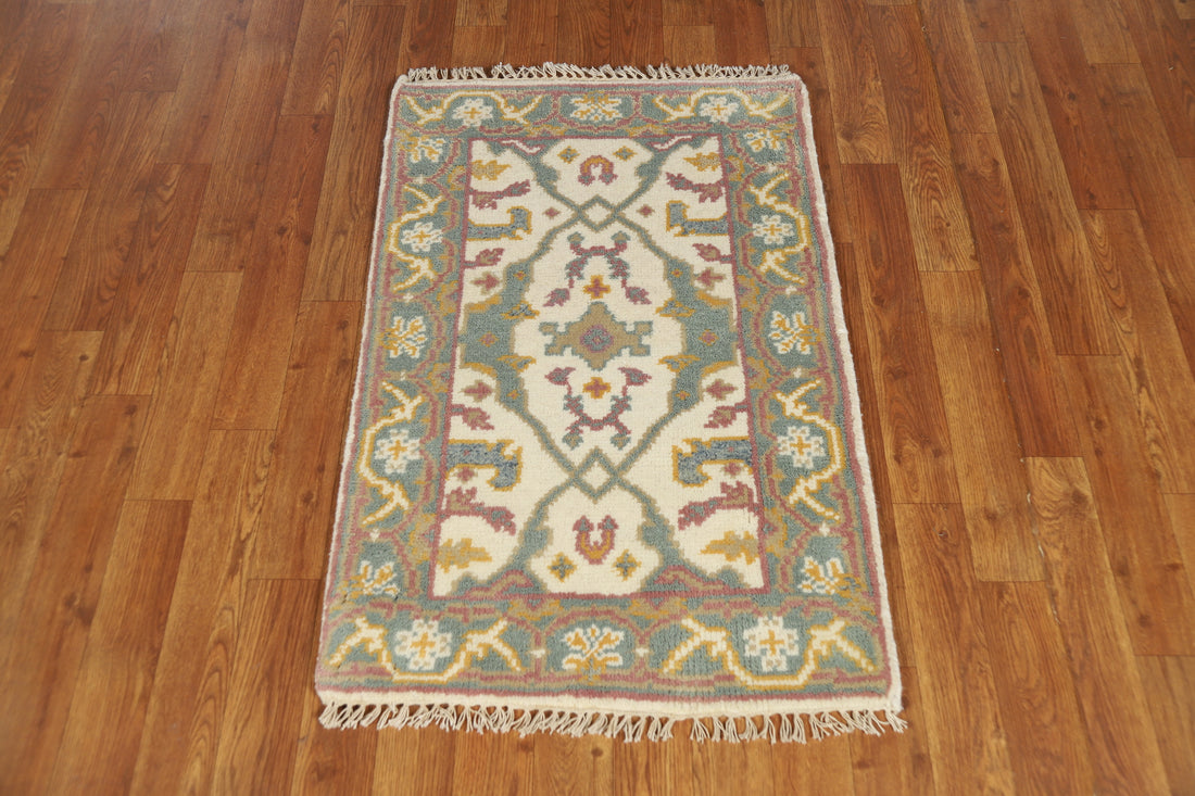 Ivory Wool Oushak Indian Accent Rug 2x3