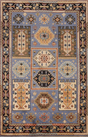 Blue Geometric Heriz Serapi Indian Foyer Rug 4x6