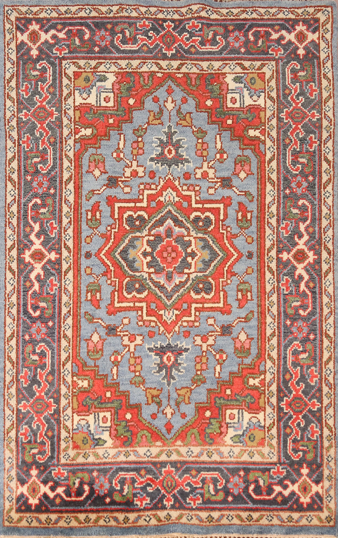 Light Blue Geometric Heriz Serapi Indian Foyer Rug 4x6