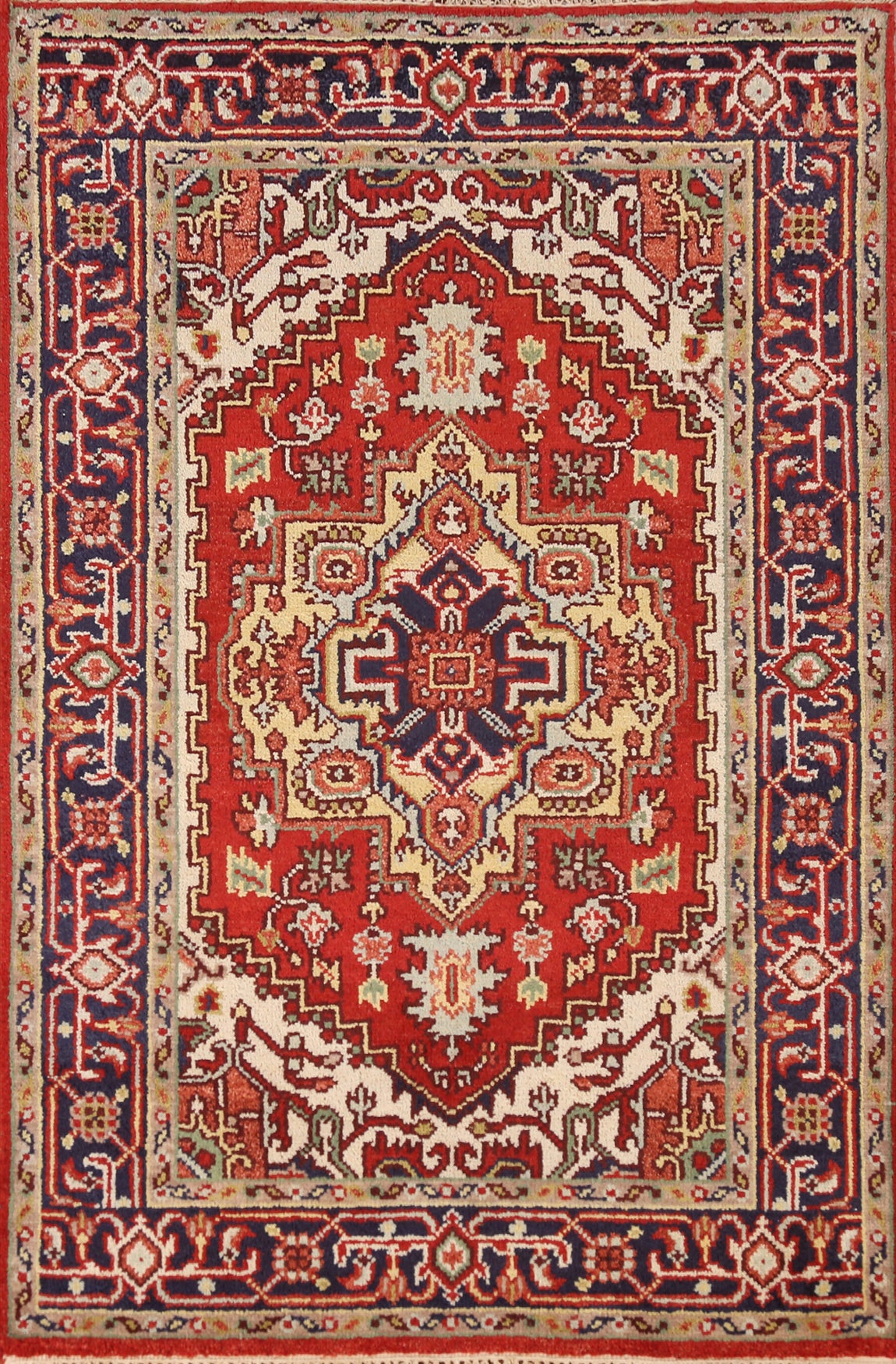 Wool Medallion Heriz Serapi Indian Foyer Rug 4x6