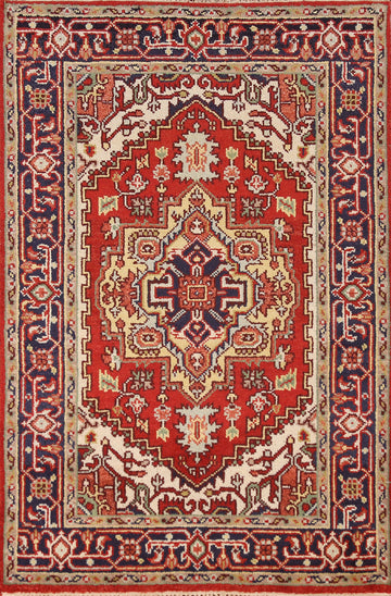 Wool Medallion Heriz Serapi Indian Foyer Rug 4x6