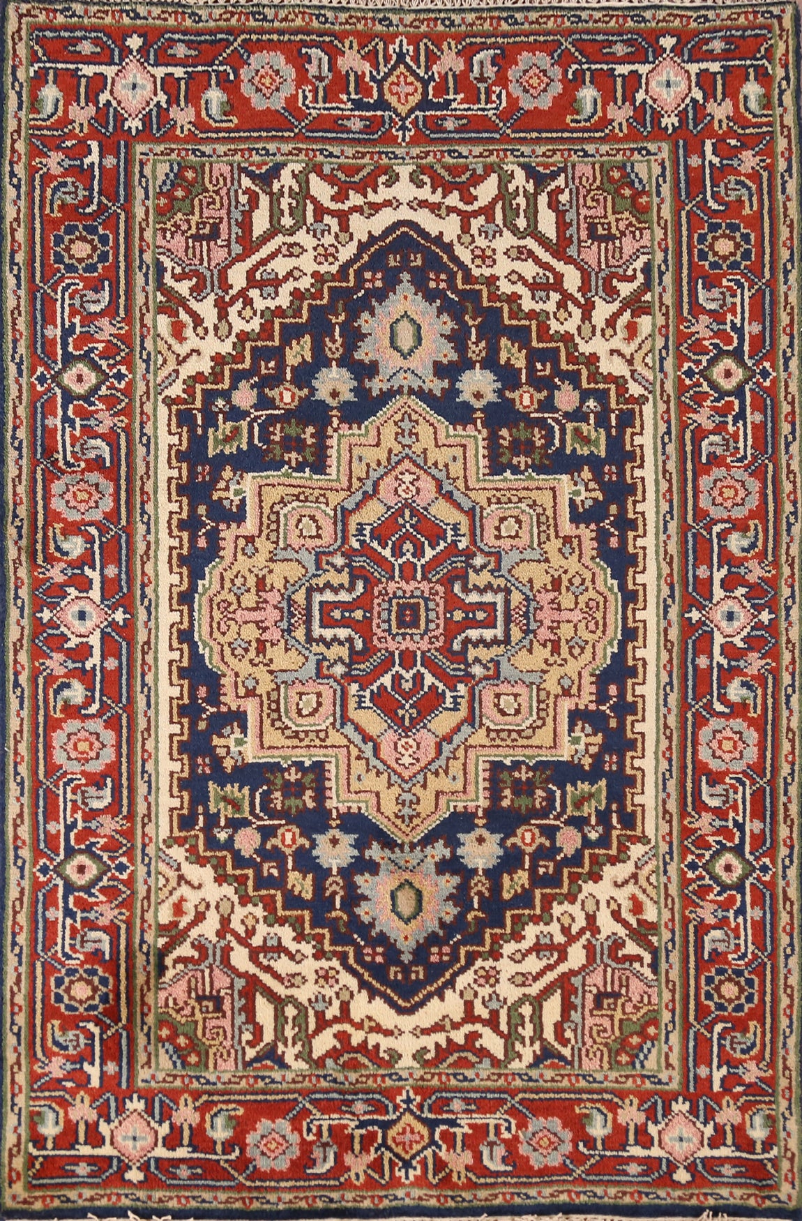 Navy Blue Heriz Serapi Indian Foyer Rug 4x6