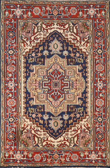 Navy Blue Heriz Serapi Indian Foyer Rug 4x6