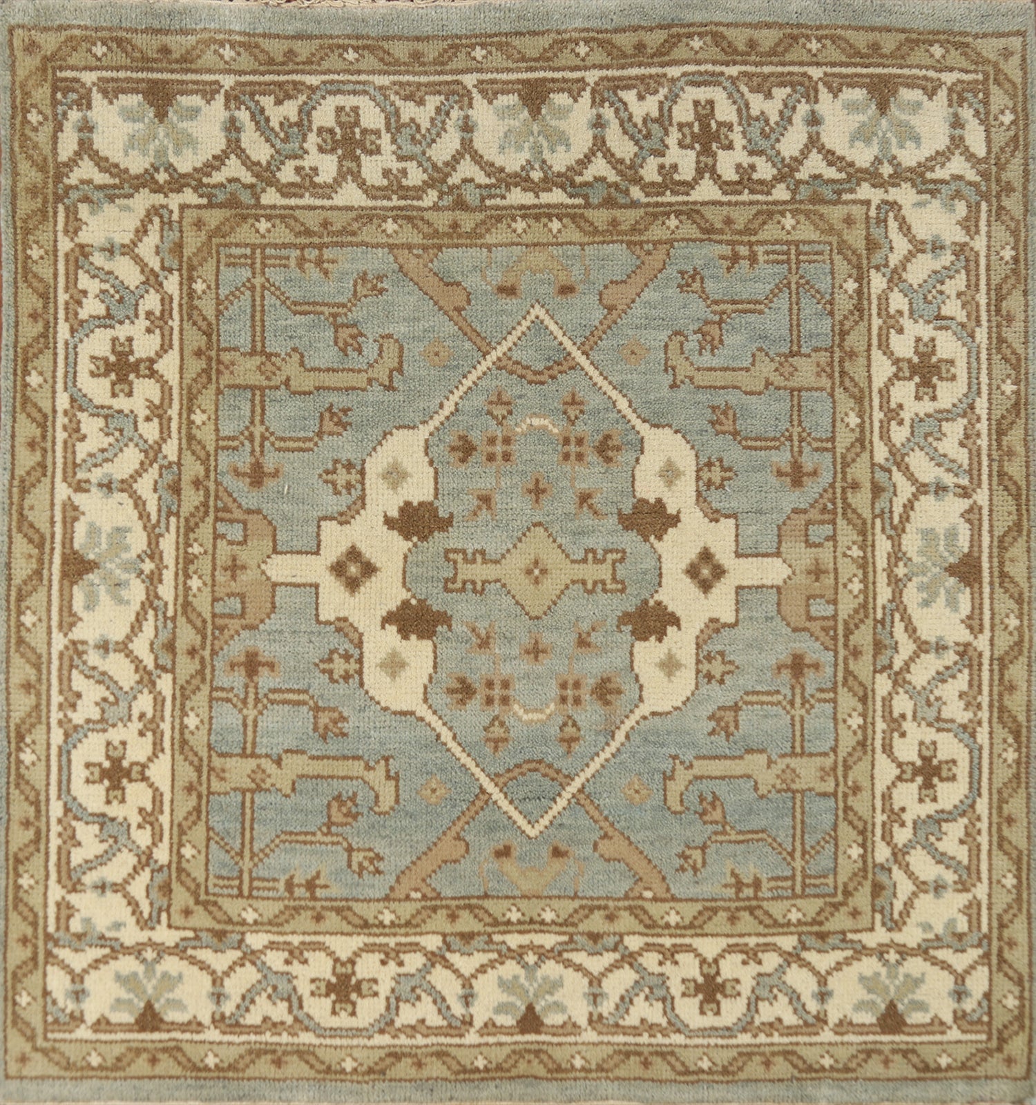 Light Blue Square Wool Oushak Indian Rug 4x4