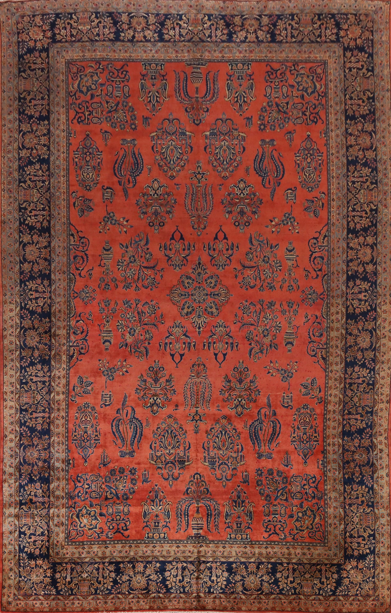 Pre-1900 Vegetable Dye Manchester Wool Kashan Persian Rug 10x16