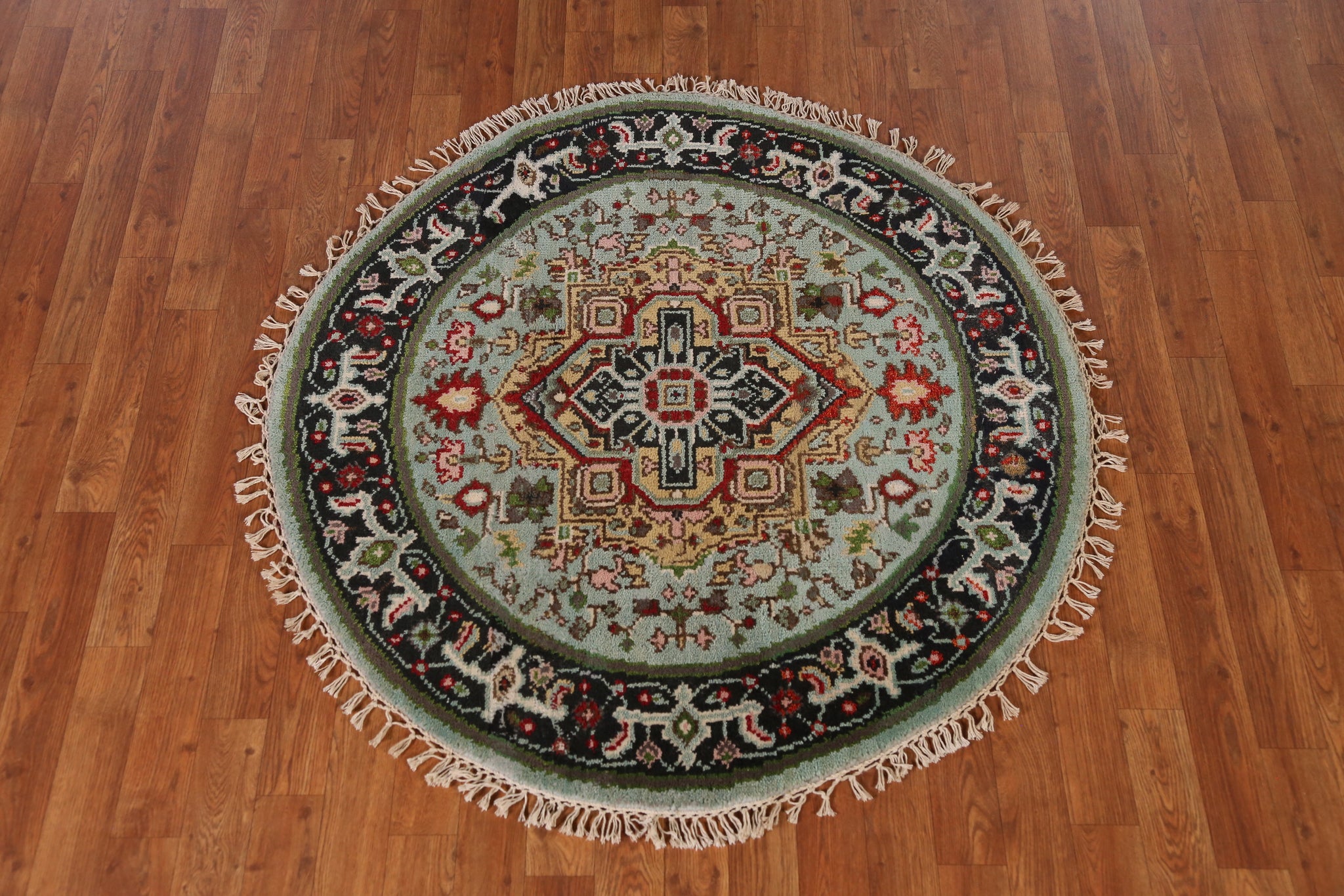 Geometric Heriz Serapi Indian Round Rug 4x4