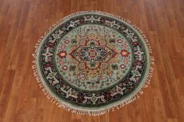 Geometric Heriz Serapi Indian Round Rug 4x4