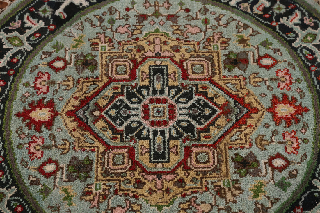 Geometric Heriz Serapi Indian Round Rug 4x4