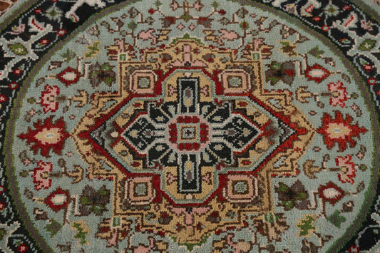 Geometric Heriz Serapi Indian Round Rug 4x4