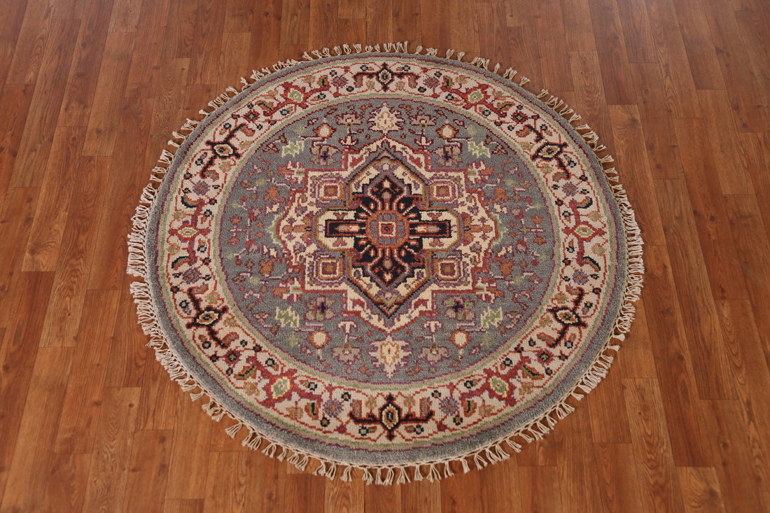 Medallion Heriz Serapi Indian Round Rug 4x4