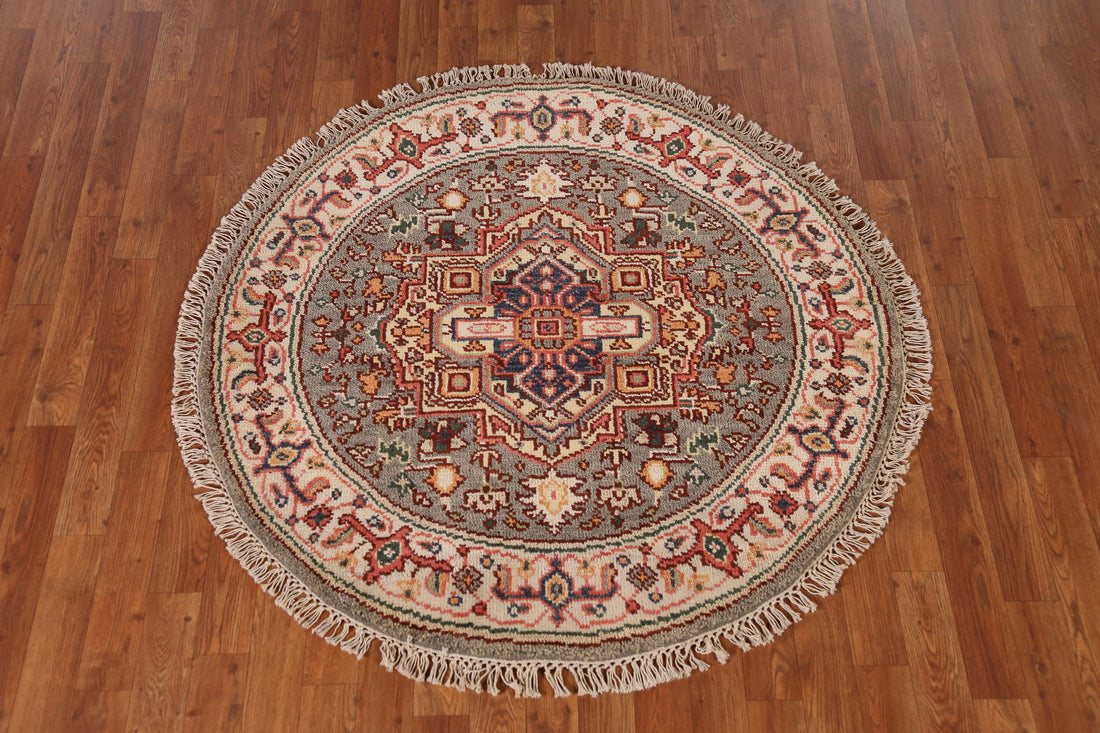 Geometric Heriz Serapi Indian Round Rug 4x4