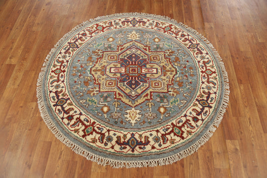 Geometric Heriz Serapi Indian Round Rug 4x4