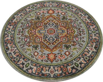 Geometric Heriz Serapi Indian Round Rug 4x4