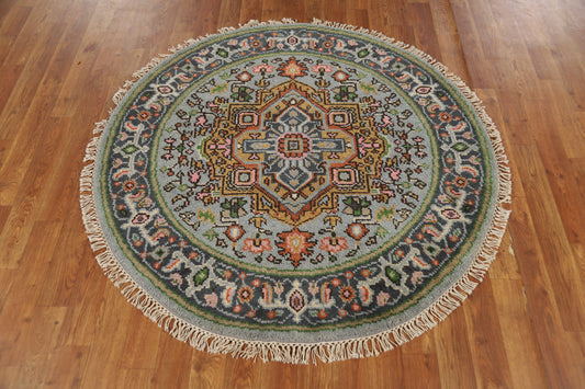 Geometric Heriz Serapi Indian Round Rug 4x4