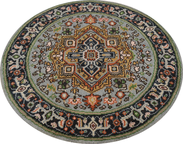 Geometric Heriz Serapi Indian Round Rug 4x4