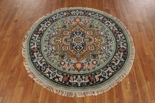 Geometric Heriz Serapi Indian Round Rug 4x4