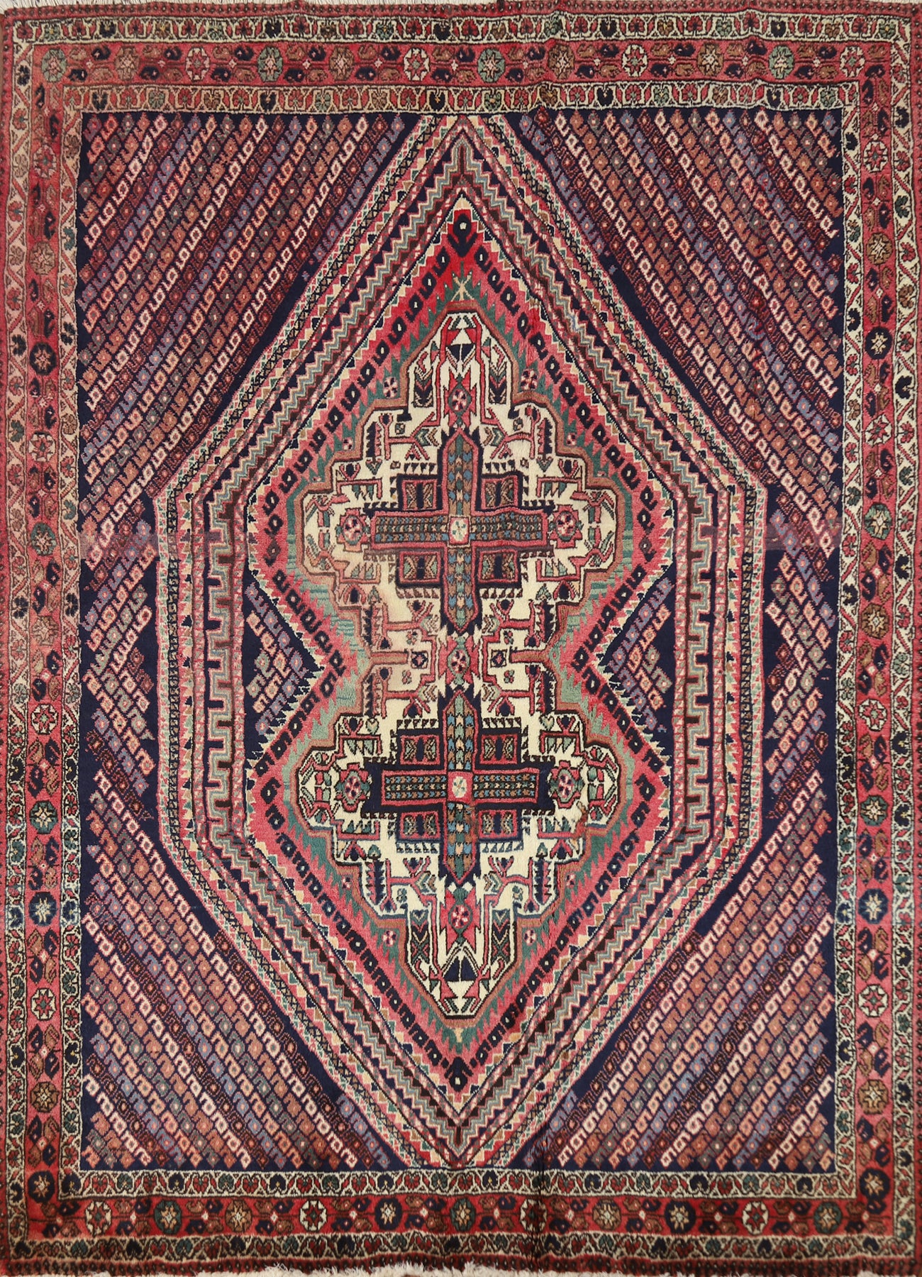 Vintage Blue Geometric Sirjan Persian Rug 4x6