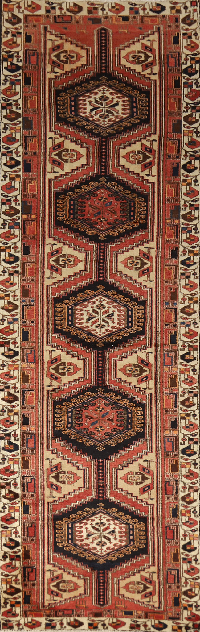 Geometric Wool Ardebil Persian Runner Rug 3x11