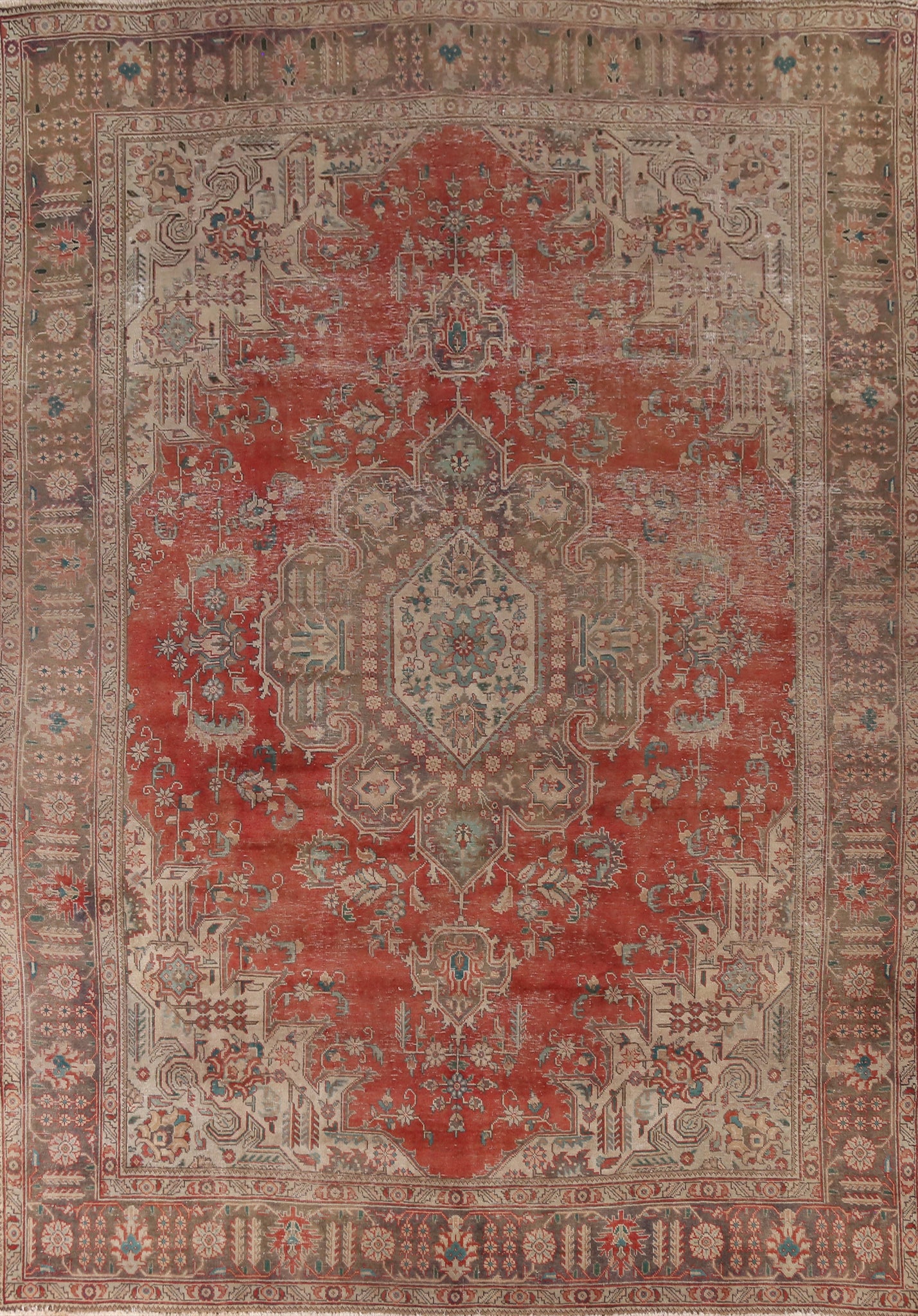 Vintage Medallion Wool Tabriz Persian Area Rug 9x13