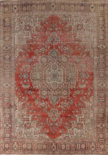 Vintage Medallion Wool Tabriz Persian Area Rug 9x13