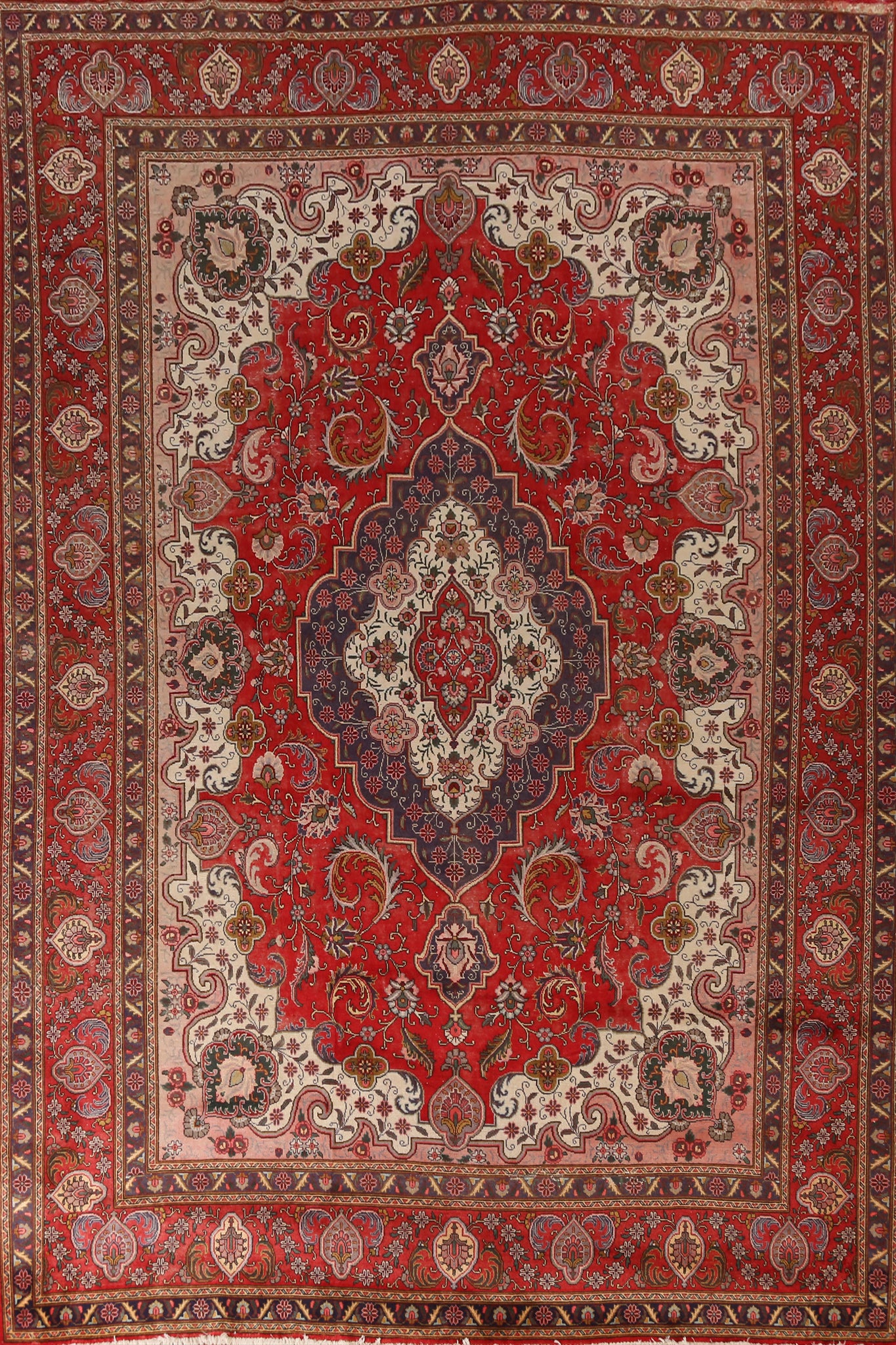 Red Medallion Wool Tabriz Persian Large Rug 11x16