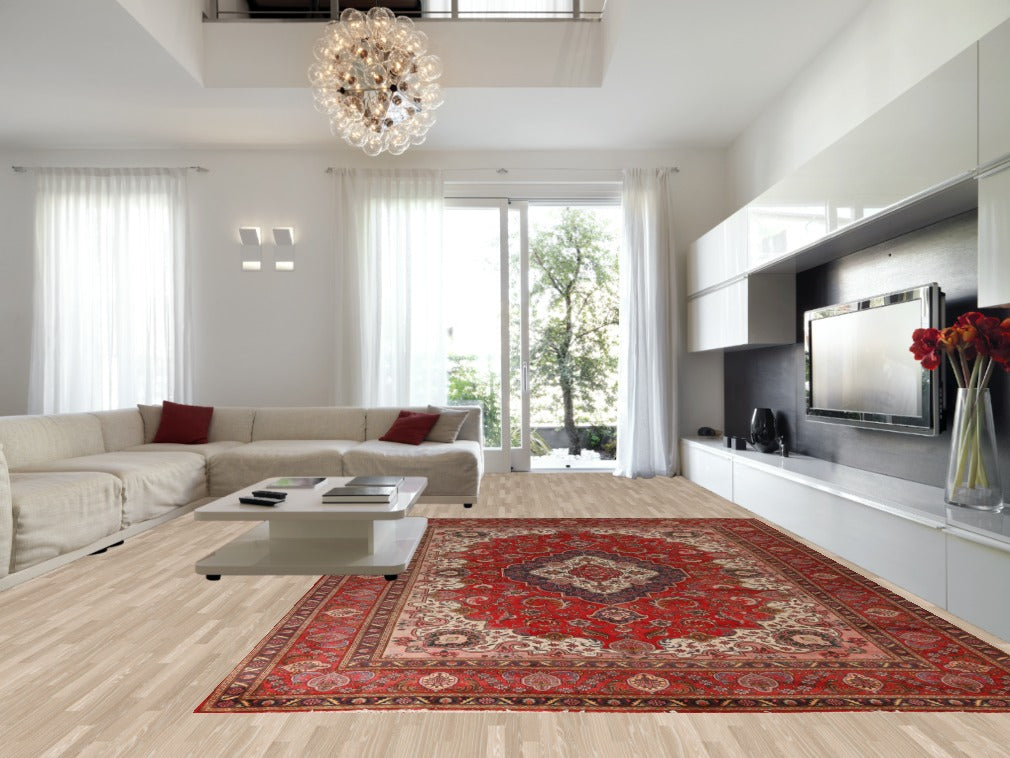 Red Medallion Wool Tabriz Persian Large Rug 11x16