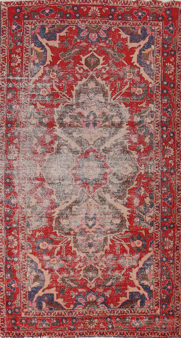 Antique Red Floral Mahal Persian Area Rug 5x10