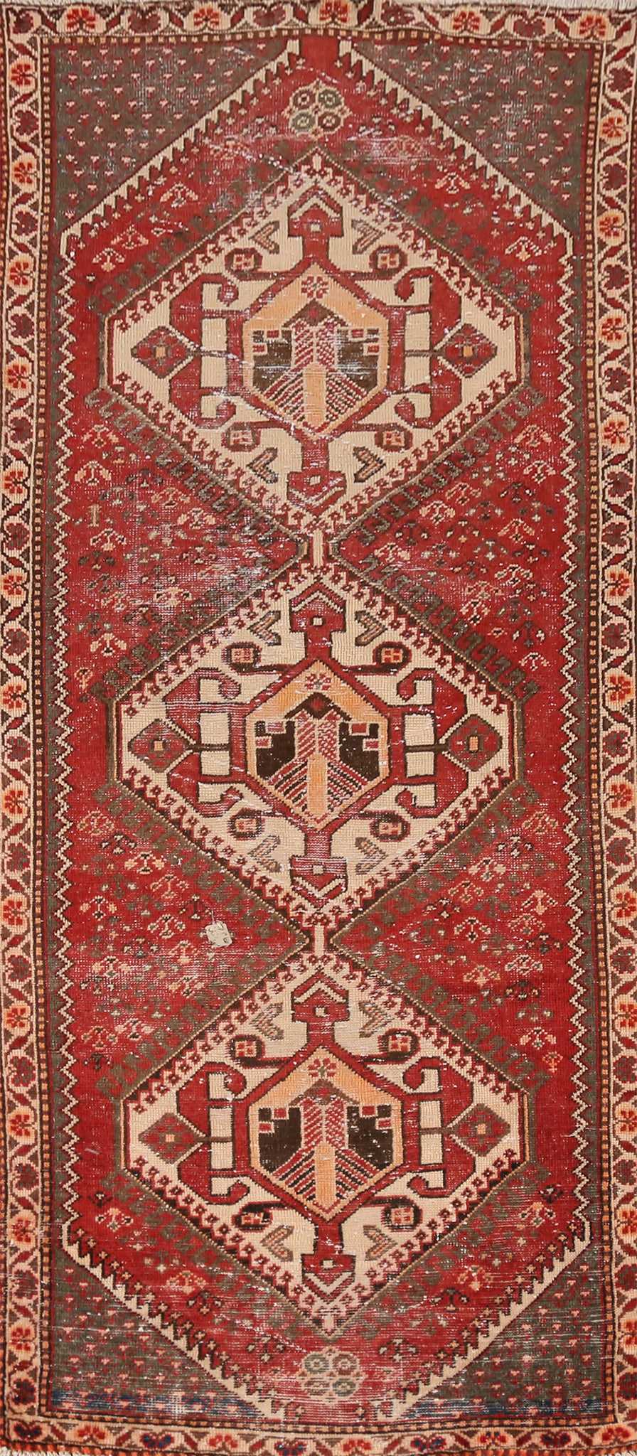 Geometric Wool Shiraz Persian Runner Rug 4x10