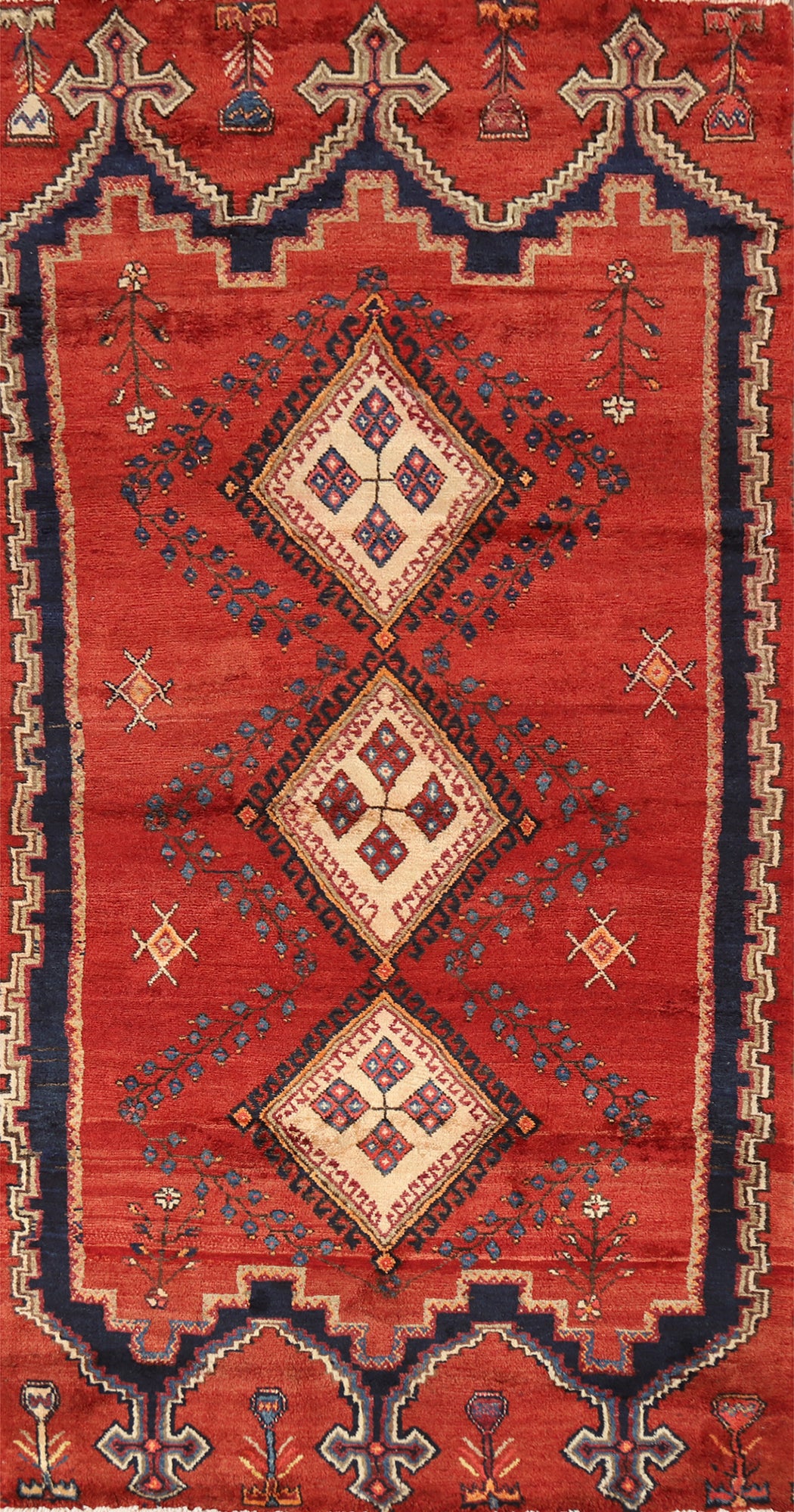 Red Wool Hamedan Persian Runner Rug 3x7