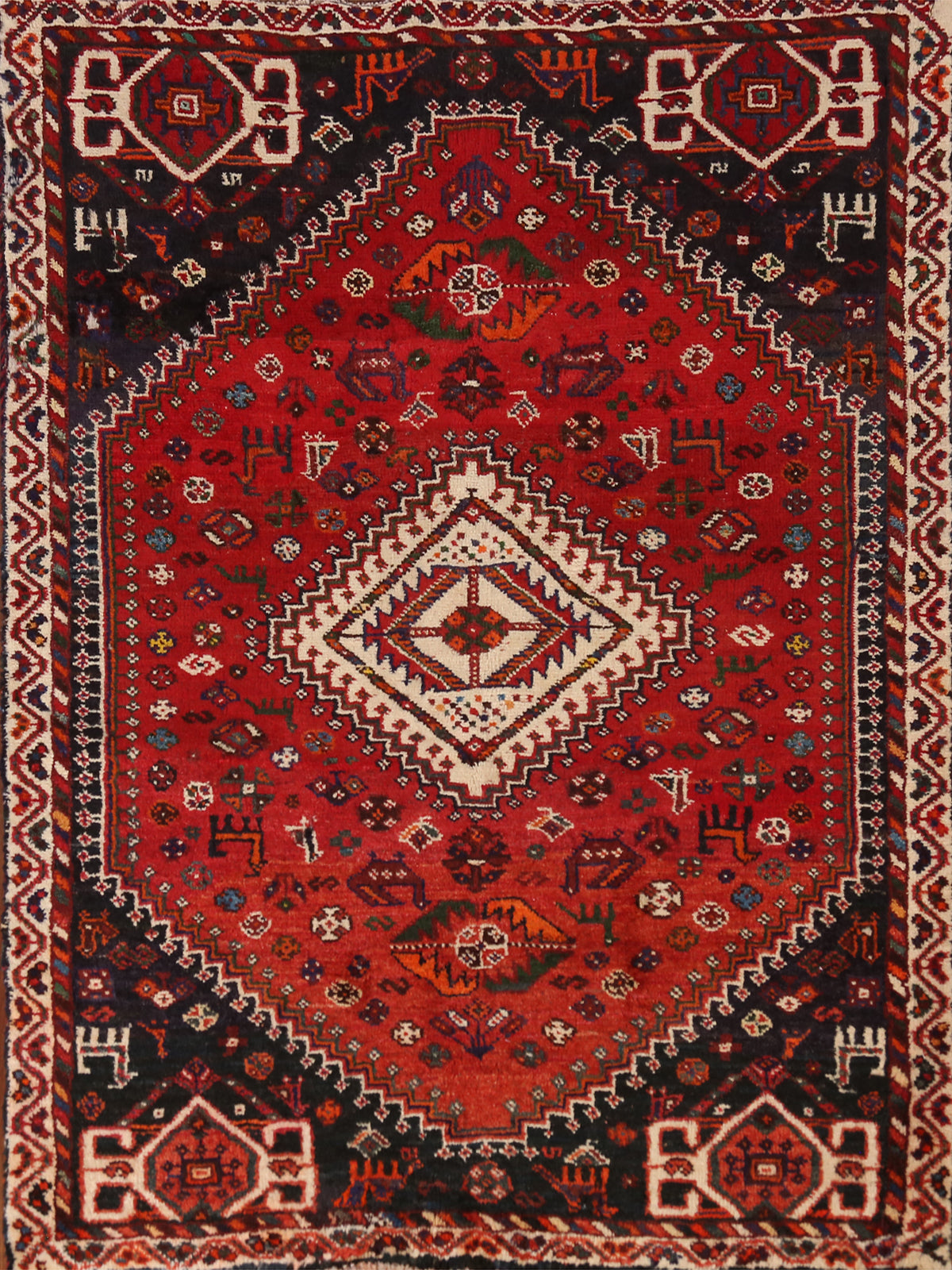 Red Wool Geometric Shiraz Persian Rug 4x5