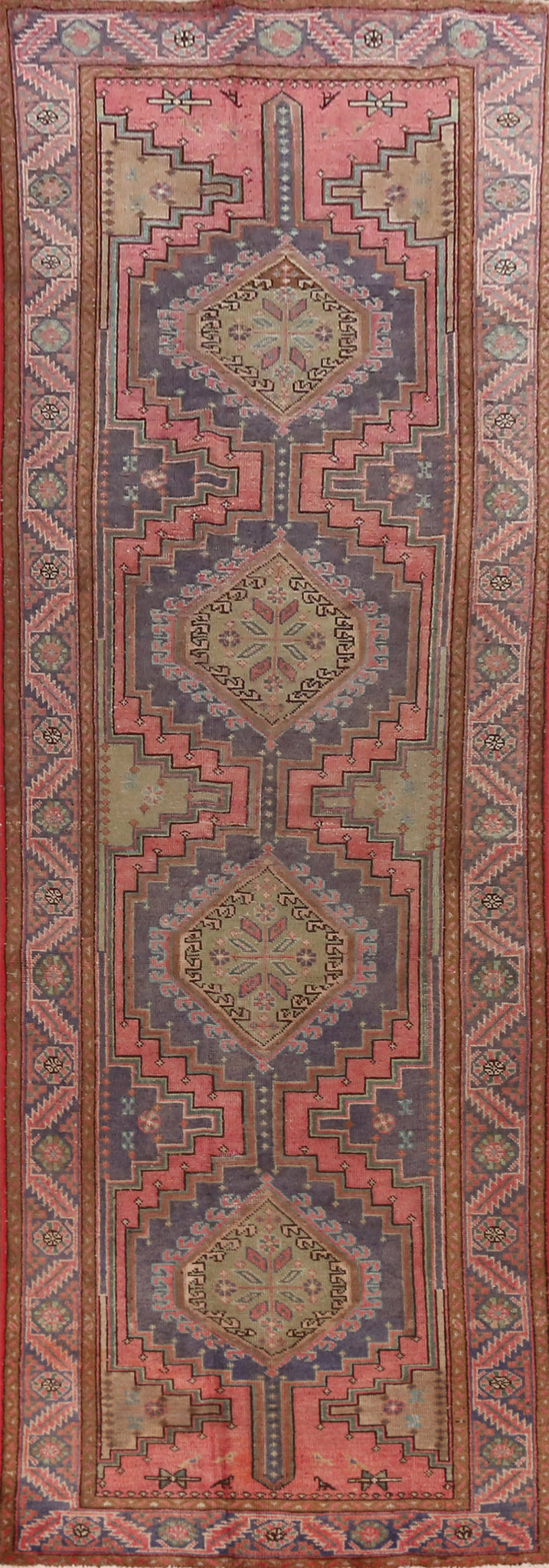 Pink Geometric Ardebil Persian Runner Rug 4x14