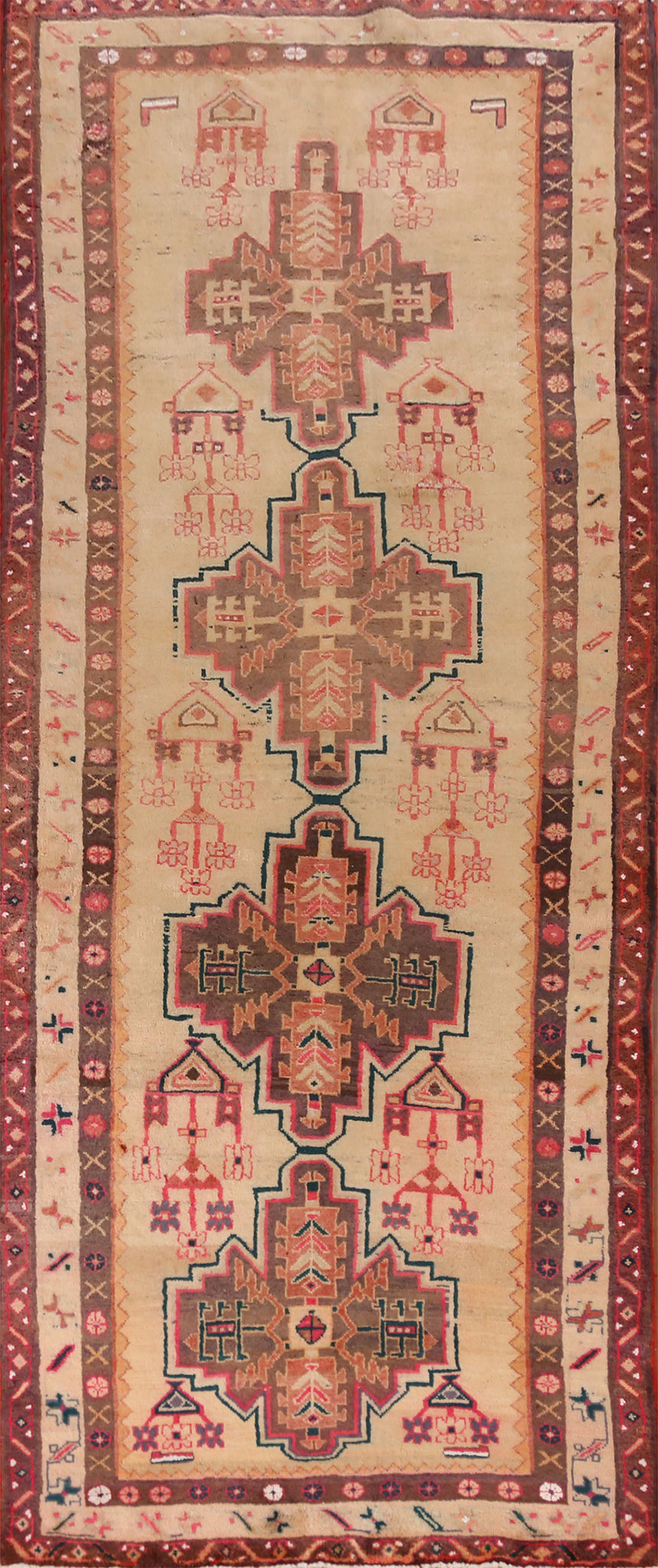 Geometric Meshkin Persian Runner Rug 4x11