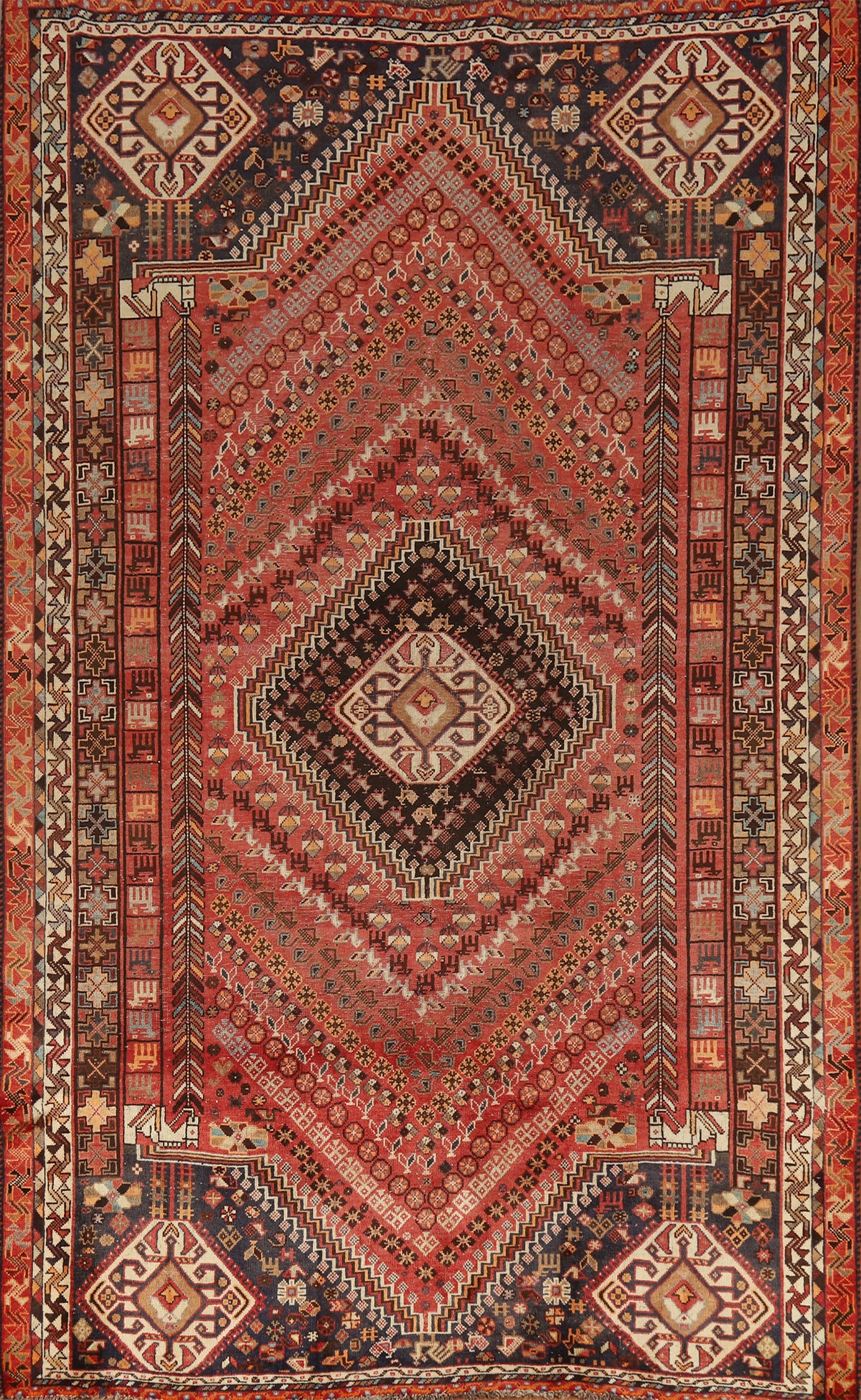 Antique Wool Shiraz Persian Area Rug 6x10