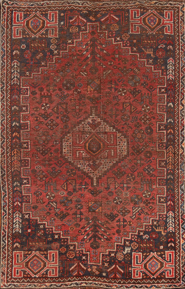 Pre-1900 Antique Vegetable Dye Qashqai Persian Rug 5x7