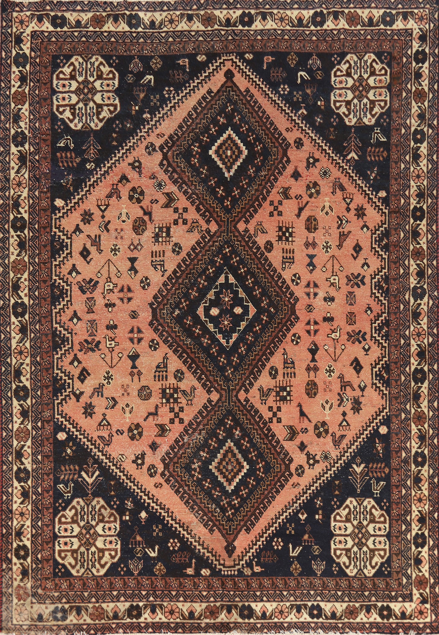 Antique Vegetable Dye Tribal Qashqai Persian Area Rug 6x9