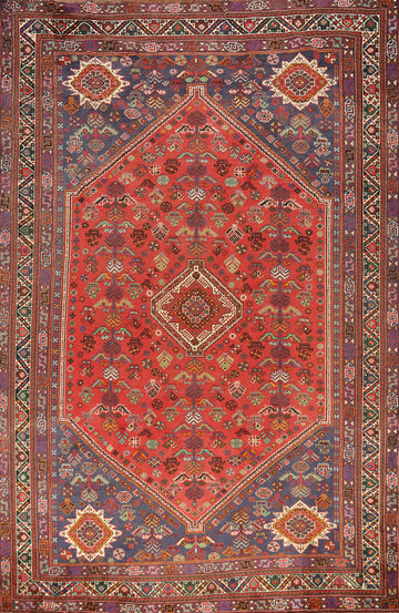 Vintage Geometric Shiraz Persian Area Rug 7x10