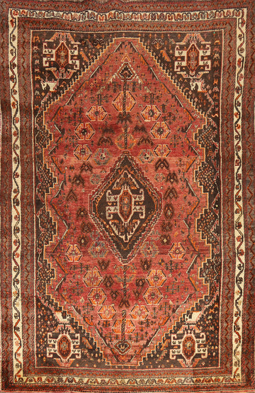 Antique Wool Shiraz Persian Area Rug 5x8