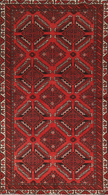 Geometric Red Balouch Persian Rug 3x6