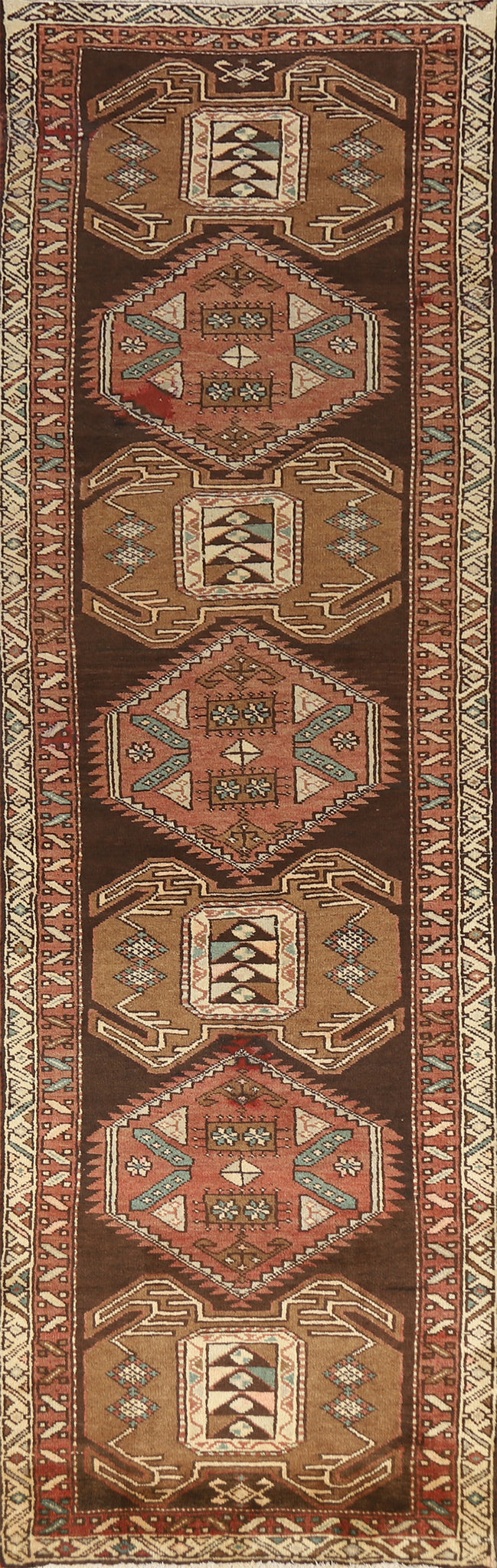 Brown Geometric Ardebil Persian Runner Rug 3x13