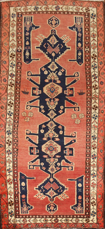 Geometric Wool Hamedan Persian Runner Rug 4x10