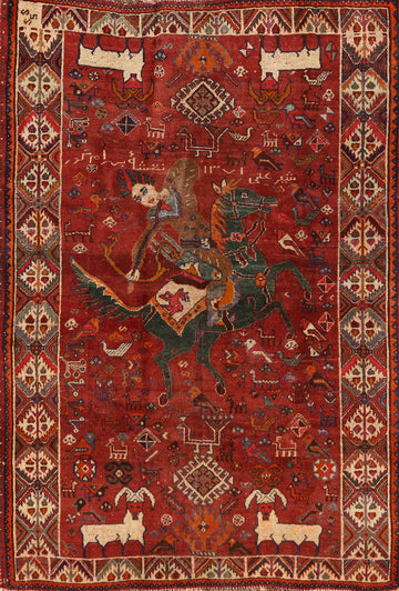 Hunting Design Wool Shiraz Persian Rug 4x6