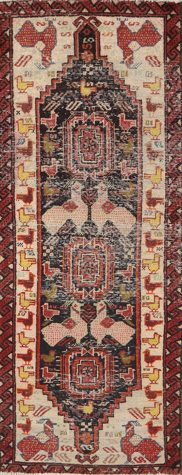 Distressed Wool Ardebil Persian Runner Rug 2x6