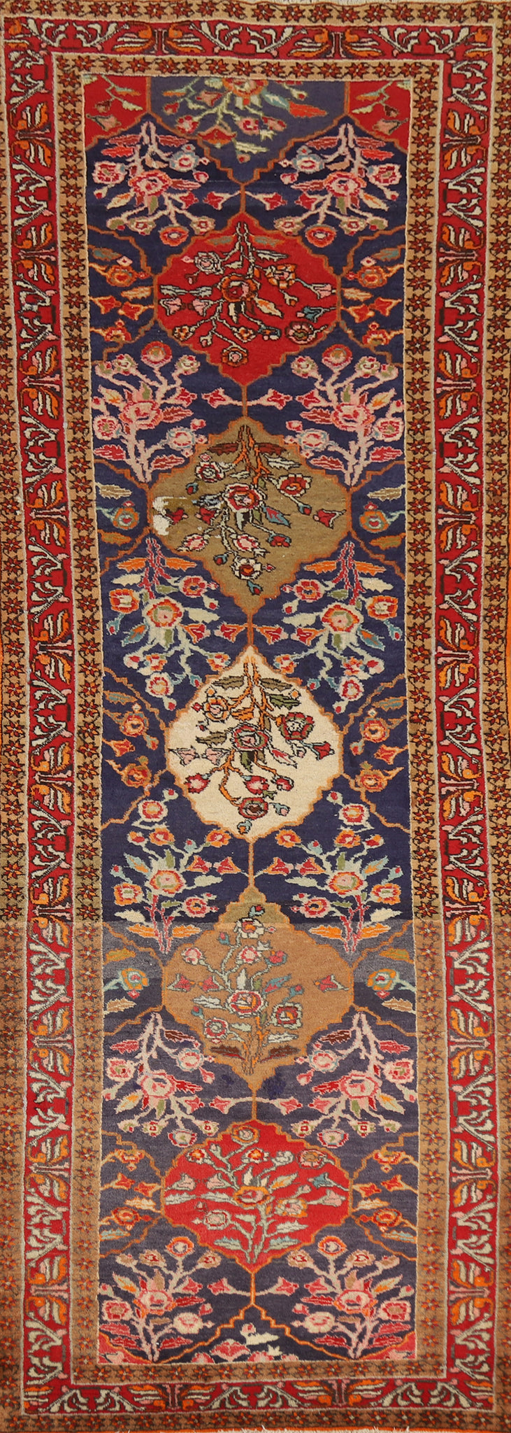 Blue Handmade Heriz Persian Runner Rug 4x10