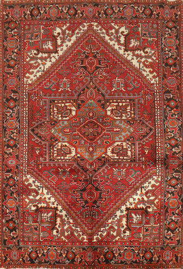 Geometric Red Heriz Persian Area Rug 7x10