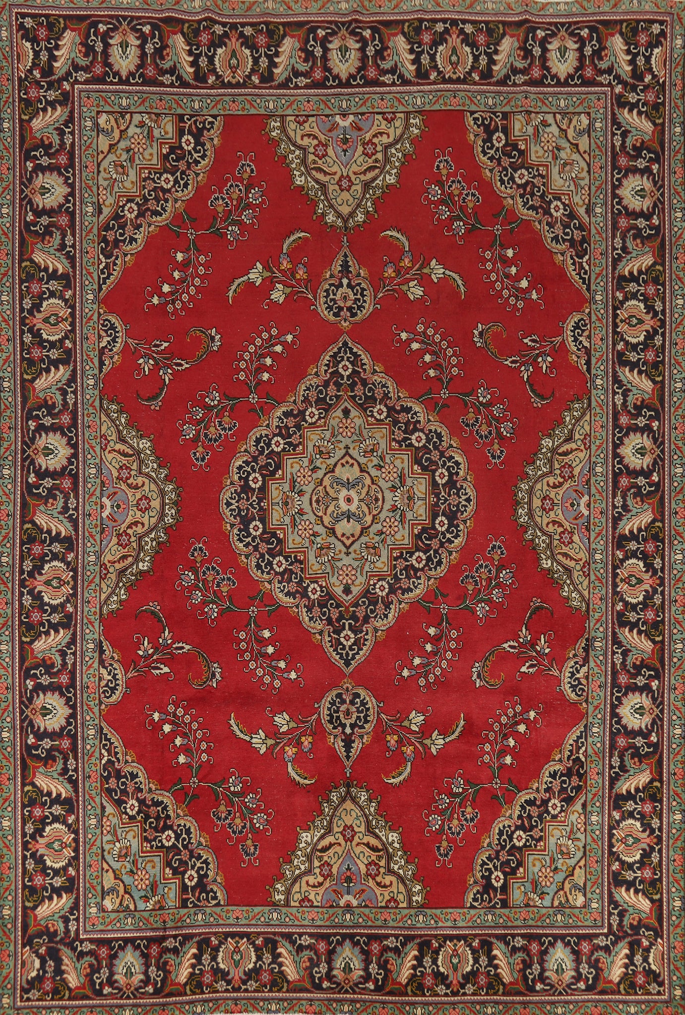 Geometric Red Tabriz Persian Area Rug 10x13